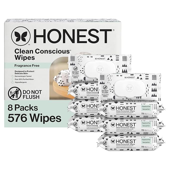 The Honest Company Hypoallergenic Multi-Use Baby Wipes for Sensitive Skin, Baby Pattern Play, 576 Count