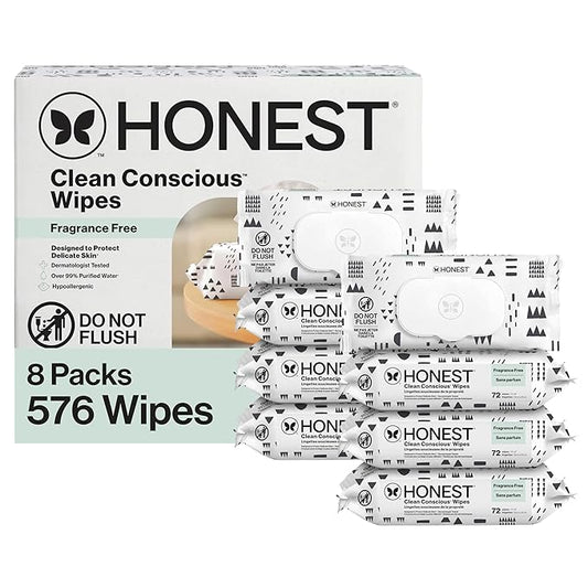 The Honest Company Hypoallergenic Multi-Use Baby Wipes for Sensitive Skin, Baby Pattern Play, 576 Count