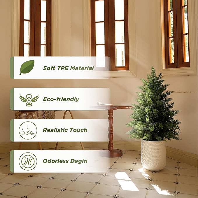 2ft Artificial Cedar Trees for Outdoors Planters Set of 2 Topiary Trees Artificial Outdoor Indoor Realistic Faux Cedar Tree for Home Front Porch Office Entryway Decor