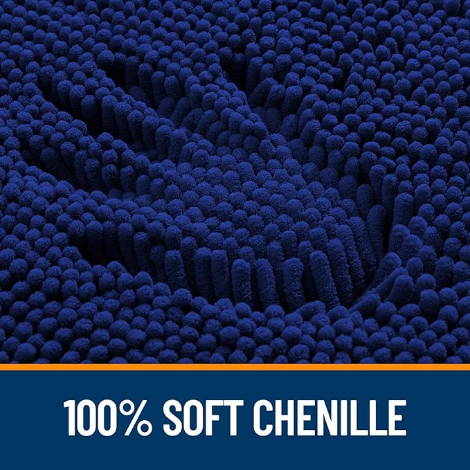 OLANLY Bathroom Rugs 47x20, Extra Soft Absorbent Chenille Bath Rugs, Rubber Backing Quick Dry, Machine Washable Bath Mats for Bathroom Floor, Tub and Shower, Home Decor Accessories, Navy