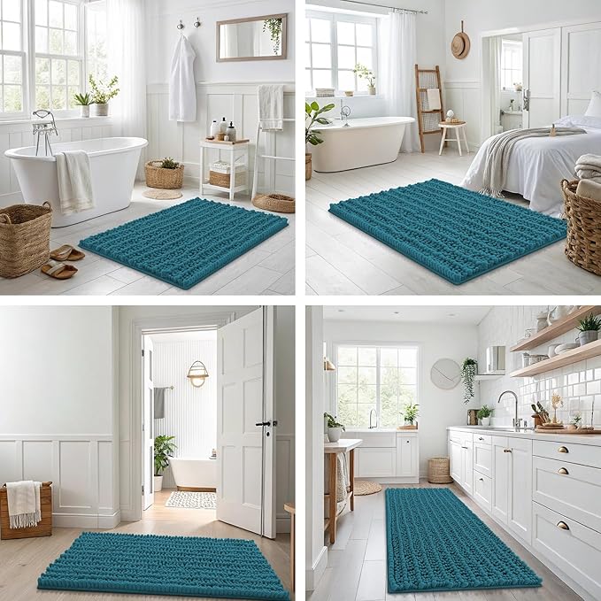 Smiry Bathroom Rugs Mat 36x24, Extra Soft Absorbent Chenille Bath Rugs, Non Slip Rubber Backing Machine Washable Quick Dry Bath Mats for Bathroom Floor, Tub, Shower, Home Decor Accessories, Lake Blue