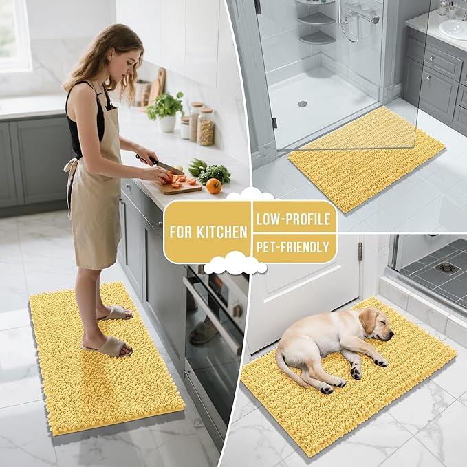 Yimobra Large Bathroom Rugs Non Slip Washable 36x24 Inch - Ultra Soft Absorbent Chenille Bath Mat, Quick Dry Shaggy Floor Carpet for Tub Shower, Yellow Home Decor Accessories