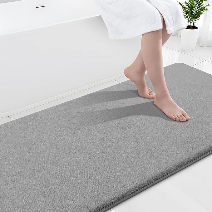 Smiry Memory Foam Bath Mat 44x24, Extra Soft and Absorbent Bathroom Mats, Non Slip Washable Carpet for Floor, Shower and Tub, Grey
