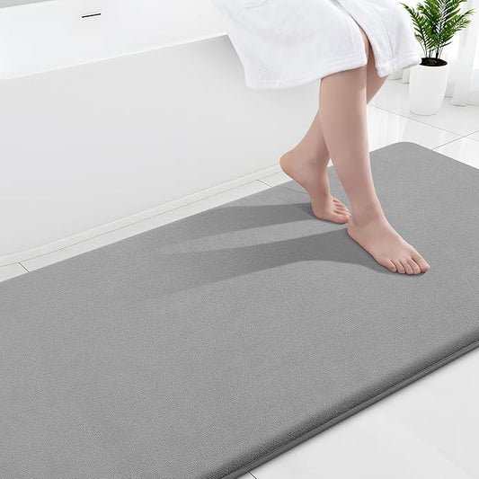 Smiry Memory Foam Bath Mat 59x24, Extra Soft and Absorbent Bathroom Mats, Non Slip Washable Carpet for Floor, Shower and Tub, Grey