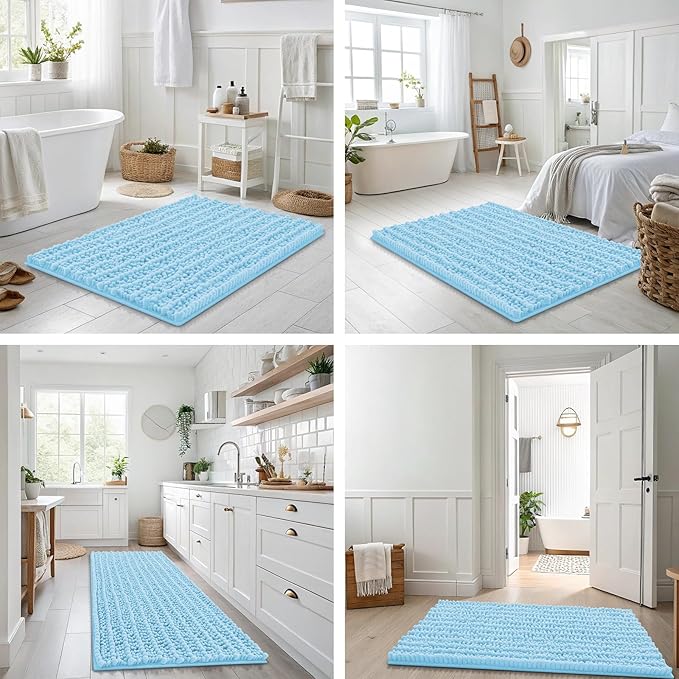 Smiry Bathroom Rugs Mat 36x24, Extra Soft Absorbent Chenille Bath Rugs, Non Slip Rubber Backing Machine Washable Quick Dry Bath Mats for Bathroom Floor, Tub, Shower, Home Decor Accessories, Sky Blue