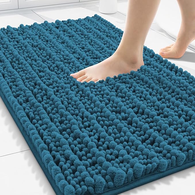 Smiry Bathroom Rugs Mat 30x20, Extra Soft Absorbent Chenille Bath Rugs, Non Slip Rubber Backing Machine Washable Quick Dry Bath Mats for Bathroom Floor, Tub, Shower, Home Accessories, Peacock Blue