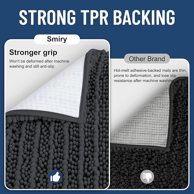 Smiry Bathroom Rugs Mat 44x24, Extra Soft Absorbent Chenille Bath Rugs, Non Slip Rubber Backing Machine Washable Quick Dry Bath Mats for Bathroom Floor, Tub, Shower, Home Decor Accessories, Dark Grey