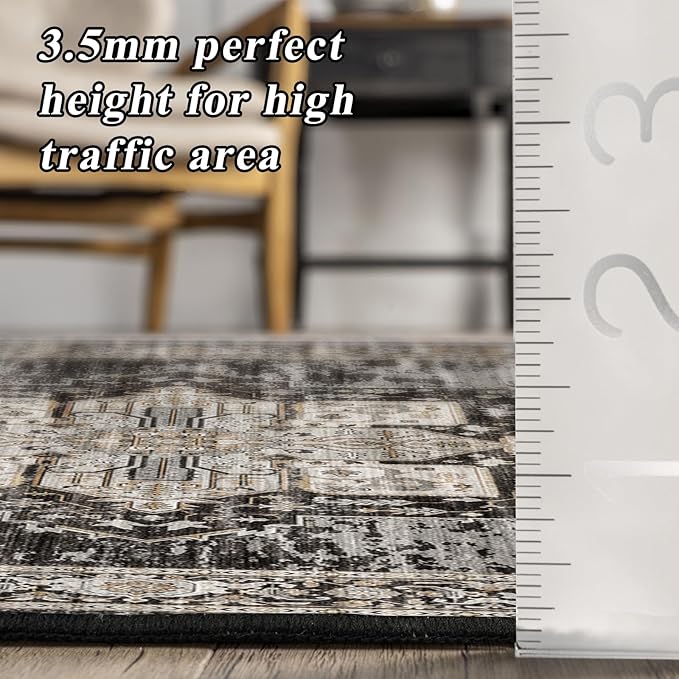 RUUGME Hallway 3x12 Runner Rugs - Large Boho Rugs for Living Room Stain Resistant Carpet Vintage Tribal Rugs for Bedroom Kitchen Bathroom Non Slip Backing Home Decor Floor Decoration Mat 3X12 Black