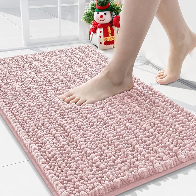 Arotive Luxury Chenille Bathroom Rug Mat, Extra Soft Thick Absorbent Shaggy Bath Rugs, Non-Slip Machine Wash Dry, Plush Bath Mats for Bathroom, Shower and Tub, 34x21, Dirty Pink