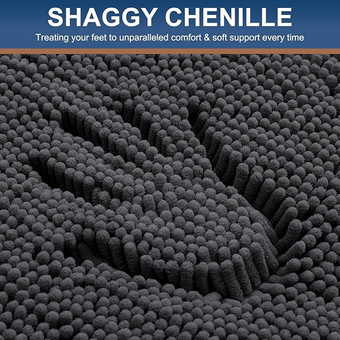 Smiry Luxury Chenille Toilet Rugs U-Shaped 24x20, Soft Absorbent Non-Slip Contour Bathroom Rugs for Toilet, Machine Washable Contoured Bath Mats, Charcoal Grey