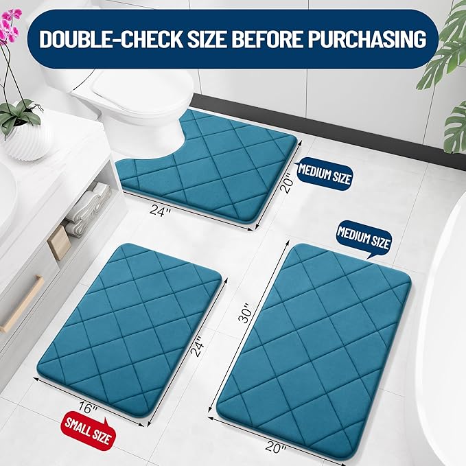 OLANLY Memory Foam Bath Mat 44x24, Ultra Soft and Absorbent Bathroom Rugs, Machine Washable, Comfortable Bath Carpet for Bathroom Floor, Tub and Shower, Peacock Blue