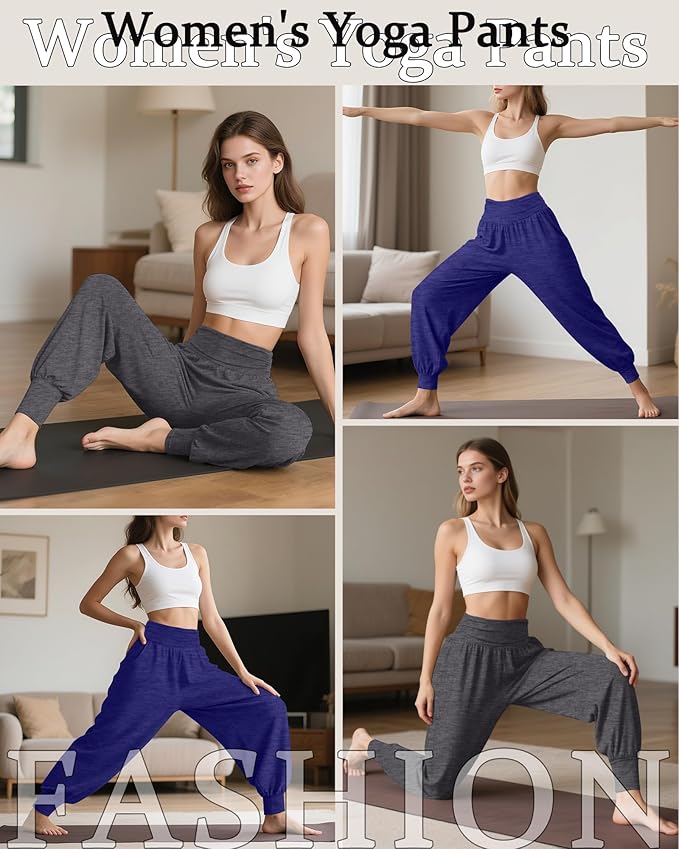 2 Pack Women's Yoga Joggers, Cozy Sweatpants with Pockets Casual Loose Comfy High Waisted Lounge Pants
