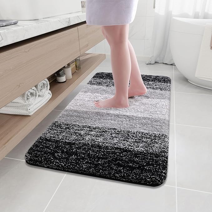 Arotive Microfiber Bathroom Rugs, Shaggy Soft and Absorbent Bath Rug, Non-Slip, Thick Plush Machine Washable Dry Bath Mats for Bathroom, Tub and Shower, 44x24, Black, Rectangular