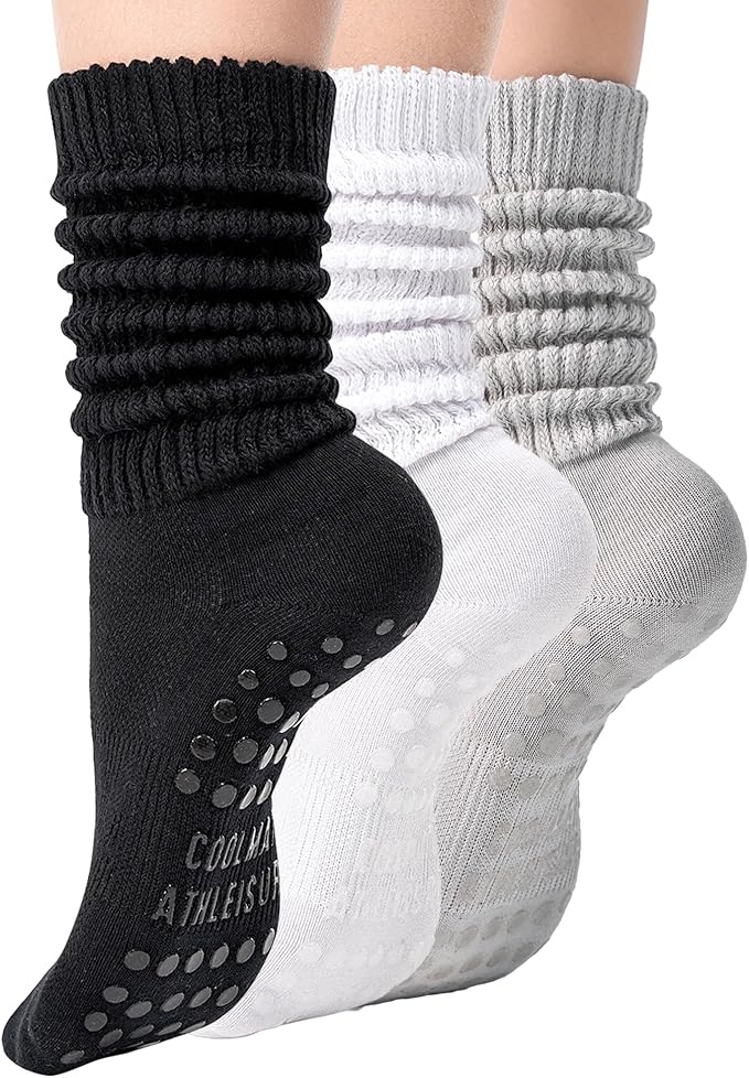 CoolMate Pilates Socks with Grips for Women, Yoga Socks, Crew Non Slip Women for Barre, Pilates Gifts