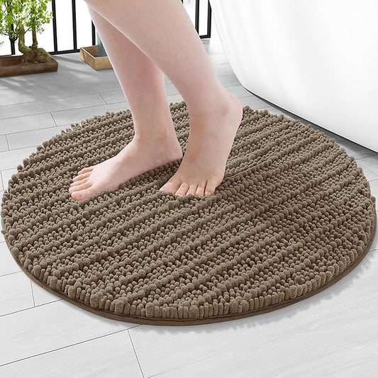 Arotive Luxury Round Chenille Bathroom Rug Mat, Extra Soft Thick Absorbent Shaggy Bath Rugs, Non-Slip Machine Wash Dry Plush Bath Mats for Bathroom, Shower and Tub, 24x24, Camel