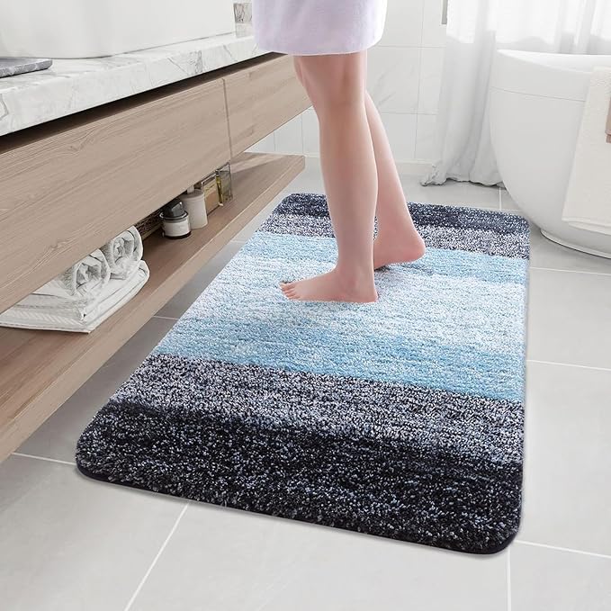 Arotive Microfiber Bathroom Rugs, Shaggy Soft and Absorbent Bath Rug, Non-Slip, Thick Plush Machine Washable Dry Bath Mats for Bathroom, Tub and Shower, 44x32, Blue, Rectangular