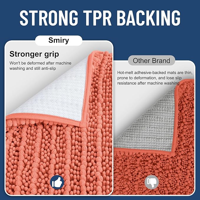 Smiry Bathroom Rugs Mat 30x20, Extra Soft Absorbent Chenille Bath Rugs, Non Slip Rubber Backing Machine Washable Quick Dry Bath Mats for Bathroom Floor, Tub, Shower, Home Decor Accessories, Coral