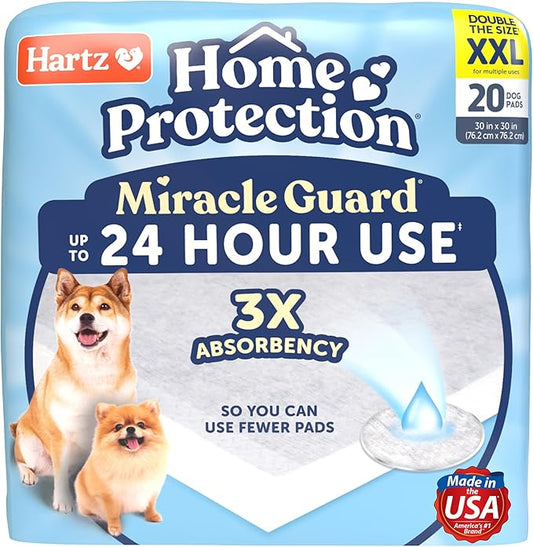 Hartz Home Protection Miracle Guard Dog Pads, XXL Size 20 Count, 3X Absorbency & 3X Longer use, Won't Leak and Odor Eliminating