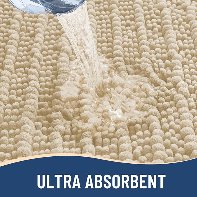 Arotive Luxury Chenille Bathroom Rug Mat, Extra Soft Thick Absorbent Shaggy Bath Rugs, Non-Slip Machine Wash Dry, Plush Bath Mats for Bathroom, Shower and Tub, 47x24, Cream Beige