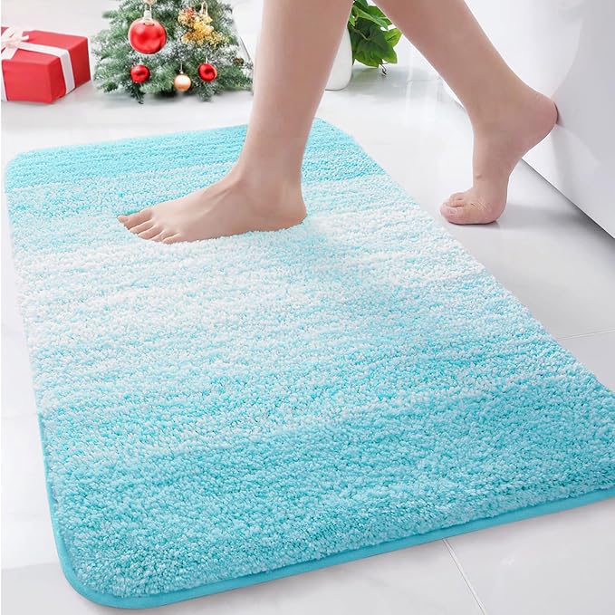 Arotive Microfiber Bathroom Rugs, Shaggy Soft and Absorbent Bath Rug, Non-Slip, Thick Plush Machine Washable Dry Bath Mats for Bathroom, Tub and Shower, 30x20, Sky Blue, Rectangular
