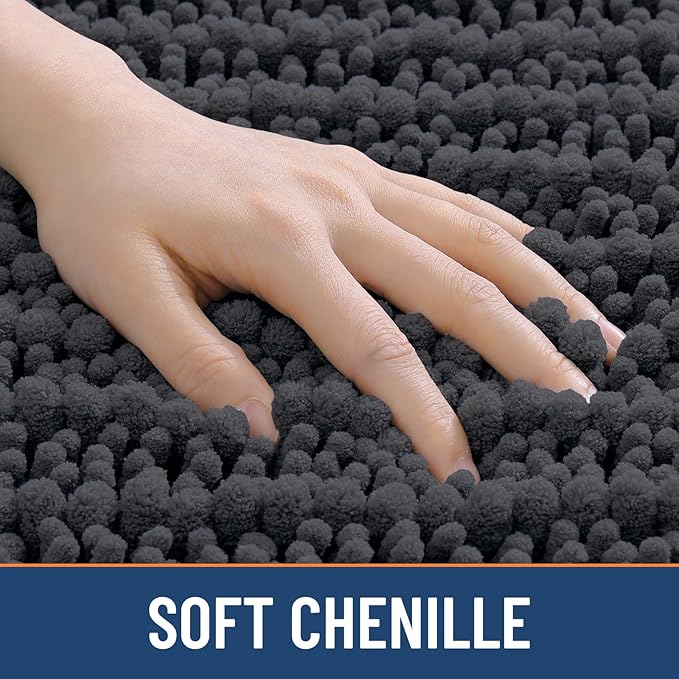 Smiry Bathroom Rugs Mat 47x17, Extra Soft Absorbent Chenille Bath Rugs, Non Slip Rubber Backing Machine Washable Quick Dry Bath Mats for Bathroom Floor, Tub, Shower, Home Decor Accessories, Dark Grey