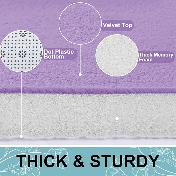 Smiry Memory Foam Bath Mat 47x17, Extra Soft and Absorbent Bathroom Mats, Non Slip Washable Carpet for Floor, Shower and Tub, Purple