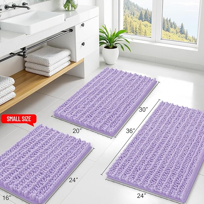 Smiry Bathroom Rugs Mat 36x24, Extra Soft Absorbent Chenille Bath Rugs, Non Slip Rubber Backing Machine Washable Quick Dry Bath Mats for Bathroom Floor, Tub, Shower, Home Decor Accessories, Purple
