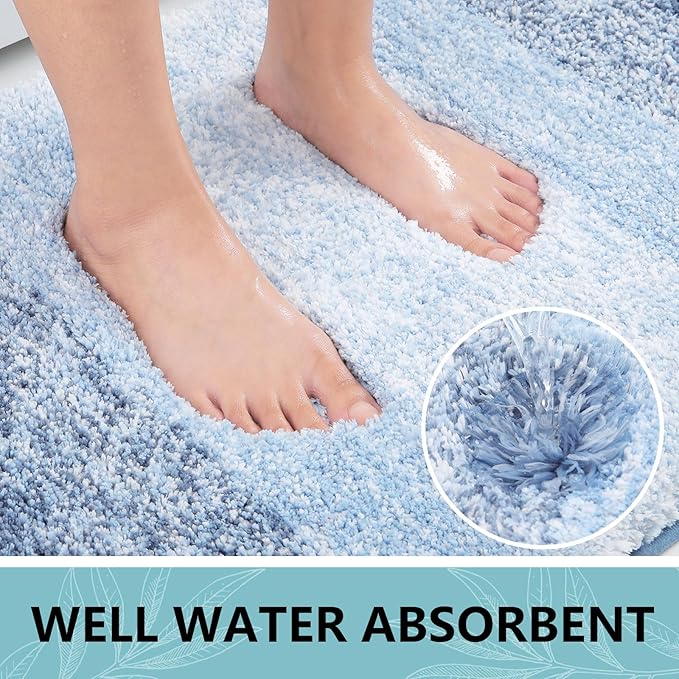 Arotive Microfiber Bathroom Rugs, Shaggy Soft and Absorbent Bath Rug, Non-Slip, Thick Plush Machine Washable Dry Bath Mats for Bathroom, Tub and Shower, 47x20, Light Blue, Rectangular