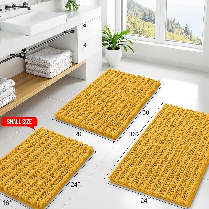Smiry Bathroom Rugs Mat 30x20, Extra Soft Absorbent Chenille Bath Rugs, Non Slip Rubber Backing Machine Washable Quick Dry Bath Mats for Bathroom Floor, Tub, Shower, Home Accessories, Golden Yellow