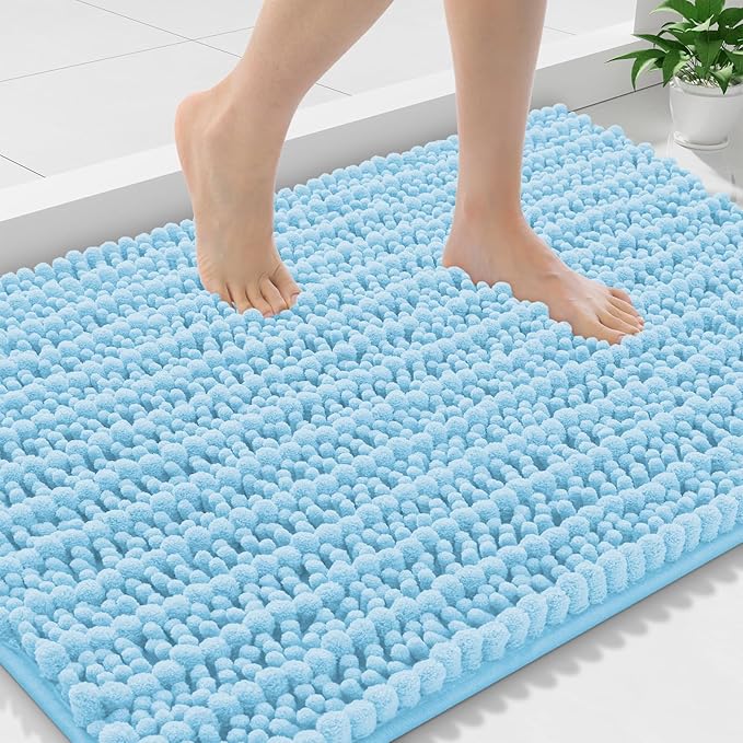 Smiry Bathroom Rugs Mat 36x24, Extra Soft Absorbent Chenille Bath Rugs, Non Slip Rubber Backing Machine Washable Quick Dry Bath Mats for Bathroom Floor, Tub, Shower, Home Decor Accessories, Sky Blue