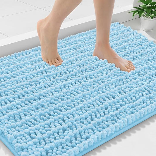 Smiry Bathroom Rugs Mat 36x24, Extra Soft Absorbent Chenille Bath Rugs, Non Slip Rubber Backing Machine Washable Quick Dry Bath Mats for Bathroom Floor, Tub, Shower, Home Decor Accessories, Sky Blue