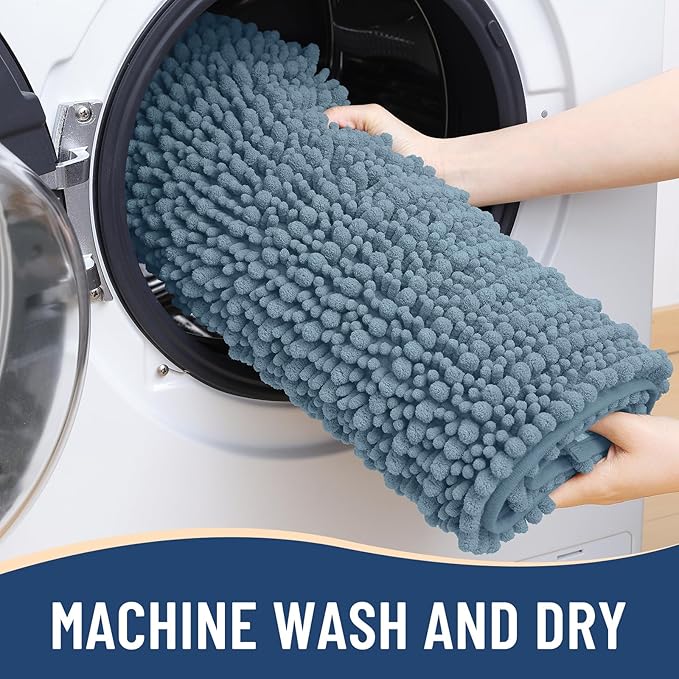 Arotive Luxury Chenille Bathroom Rug Mat, Extra Soft Thick Absorbent Shaggy Bath Rugs, Non-Slip Machine Wash Dry, Plush Bath Mats for Bathroom, Shower and Tub, 47x24, Smoky Gray