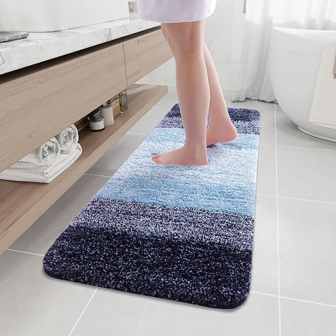 Arotive Microfiber Bathroom Rugs, Shaggy Soft and Absorbent Bath Rug, Non-Slip, Thick Plush Machine Washable Dry Bath Mats for Bathroom, Tub and Shower, 59x17, Blue, Rectangular