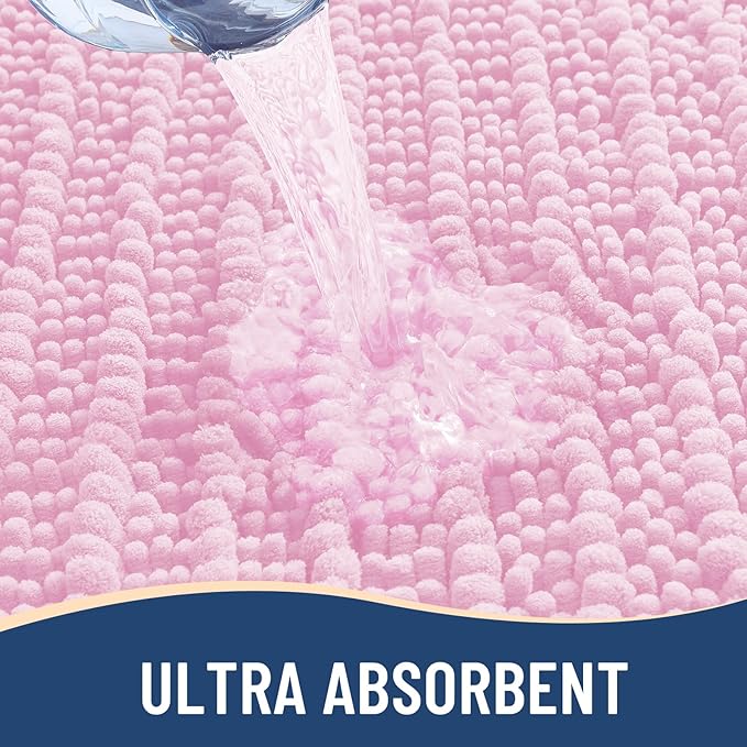 Arotive Luxury Chenille Bathroom Rug Mat, Extra Soft Thick Absorbent Shaggy Bath Rugs, Non-Slip Machine Wash Dry, Plush Bath Mats for Bathroom, Shower and Tub, 54x24, Pink