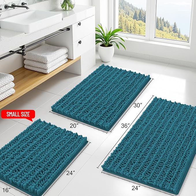 Smiry Bathroom Rugs Mat 30x20, Extra Soft Absorbent Chenille Bath Rugs, Non Slip Rubber Backing Machine Washable Quick Dry Bath Mats for Bathroom Floor, Tub, Shower, Home Decor Accessories, Lake Blue