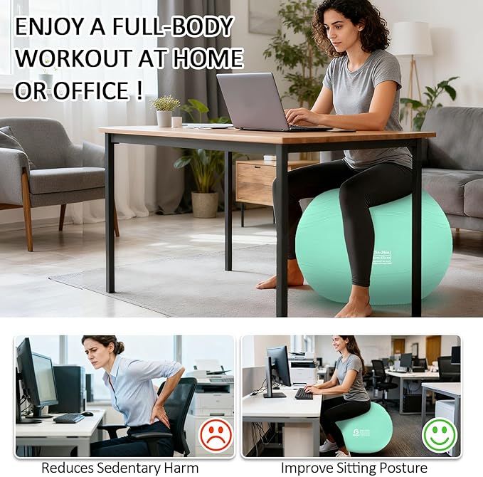 Gruper Yoga Ball, Multiple Sizes Non Slip Exercise Ball for Workout, Birthing, Balance, Stability, Pregnancy, 2200LB Capacity, Anti Burst Chair for Home and Office, Includes Quick Pump & Fitness Guide