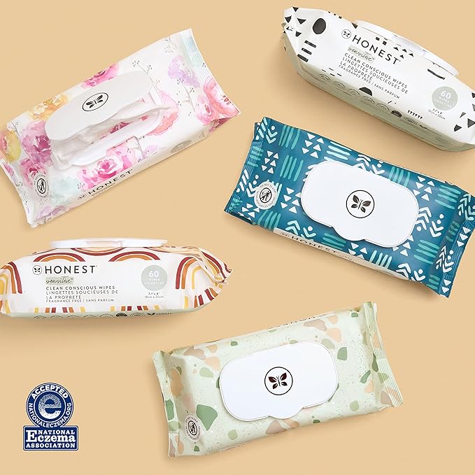 The Honest Company Unscented Wipes Over 99% Water, Compostable, Plant-Based, Baby Hypoallergenic for Sensitive Skin, EWG Verified, Geo Mood, 648 Count