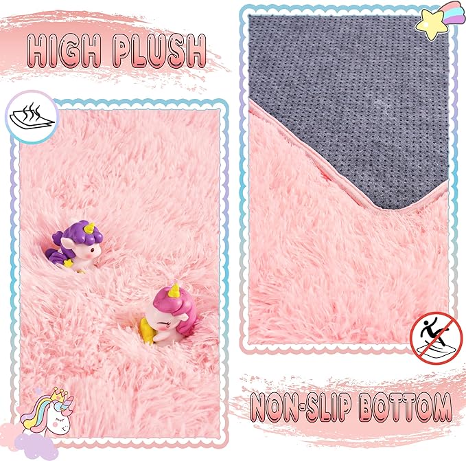 Ultra Fluffy Area Rugs for Living Room Bedroom, 6x9 Fuzzy Large Living Room Rugs, Thick Shag Rug for Dorm, Soft Non Slip Kids Girls Boys Rug for Home Decor Aesthetic, Pink