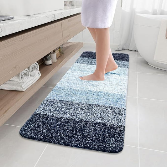 Arotive Microfiber Bathroom Rugs, Shaggy Soft and Absorbent Bath Rug, Non-Slip, Thick Plush Machine Washable Dry Bath Mats for Bathroom, Tub and Shower, 59x17, Dark Blue, Rectangular