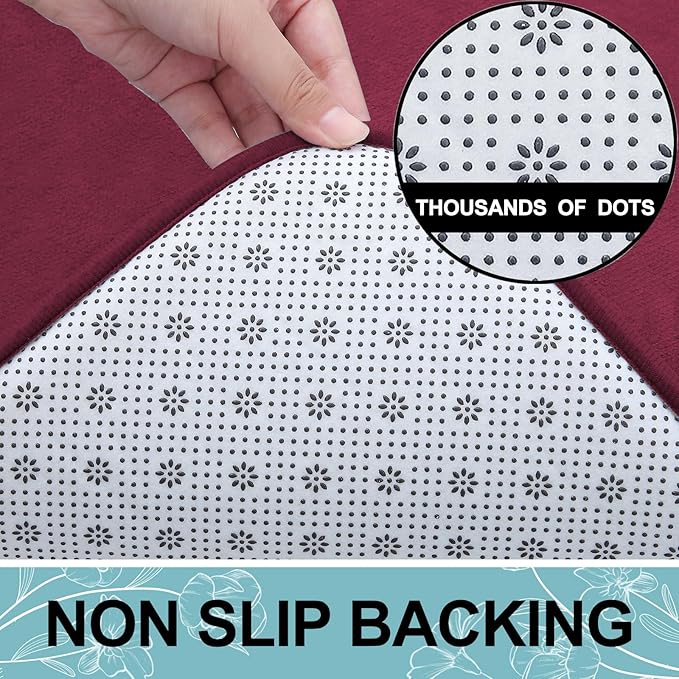 Smiry Memory Foam Bath Mat 59x34, Extra Soft and Absorbent Bathroom Mats, Non Slip Washable Carpet for Floor, Shower and Tub, Burgundy