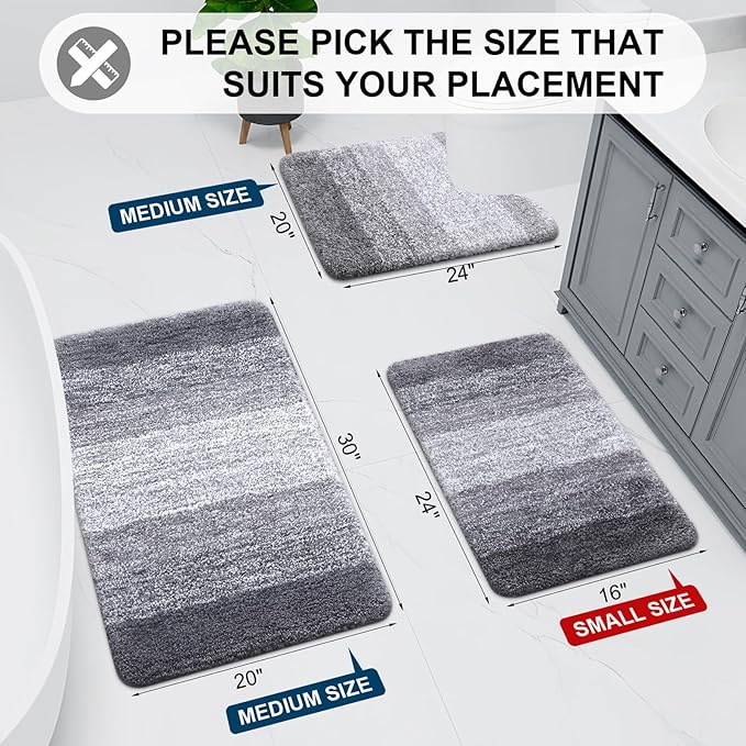Arotive Microfiber Bathroom Rugs, Shaggy Soft and Absorbent Bath Rug, Non-Slip, Thick Plush Machine Washable Dry Bath Mats for Bathroom, Tub and Shower, 50x30, Grey, Rectangular