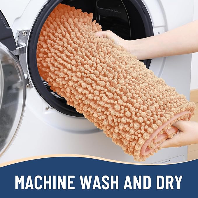 Arotive Luxury Chenille Bathroom Rug Mat, Extra Soft Thick Absorbent Shaggy Bath Rugs, Non-Slip Machine Wash Dry, Plush Bath Mats for Bathroom, Shower and Tub, 36x24, Peach