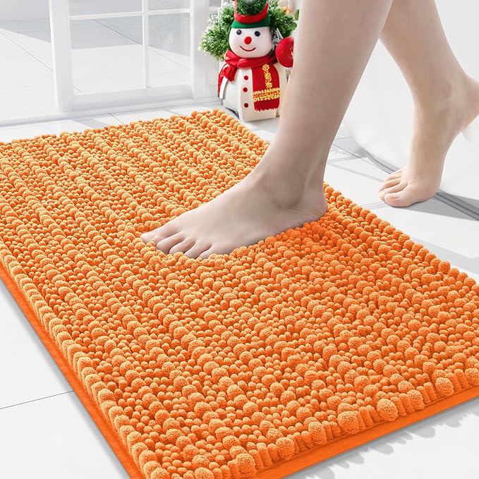 Arotive Luxury Chenille Bathroom Rug Mat, Extra Soft Thick Absorbent Shaggy Bath Rugs, Non-Slip Machine Wash Dry, Plush Bath Mats for Bathroom, Shower and Tub, 34x21, Orange