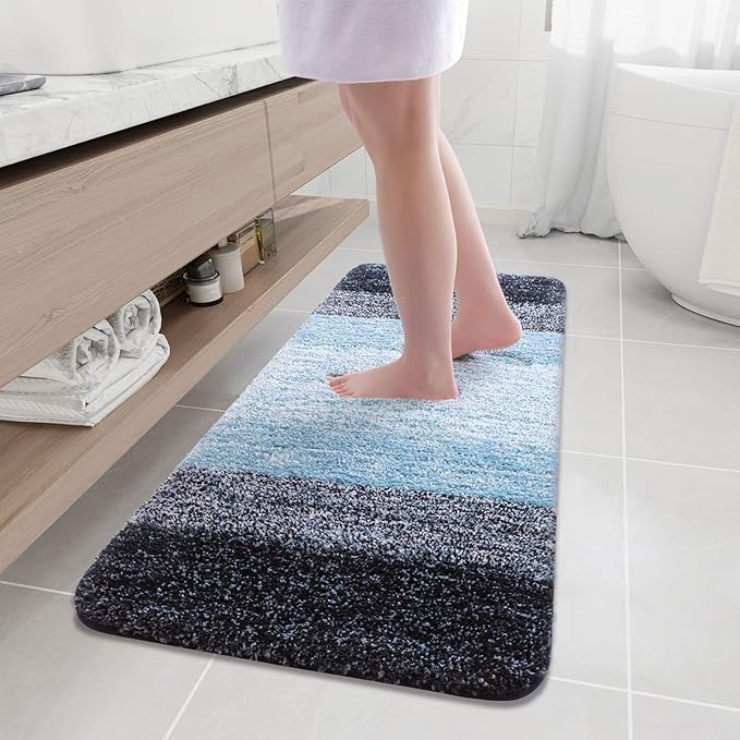 Arotive Microfiber Bathroom Rugs, Shaggy Soft and Absorbent Bath Rug, Non-Slip, Thick Plush Machine Washable Dry Bath Mats for Bathroom, Tub and Shower, 47x20, Blue, Rectangular