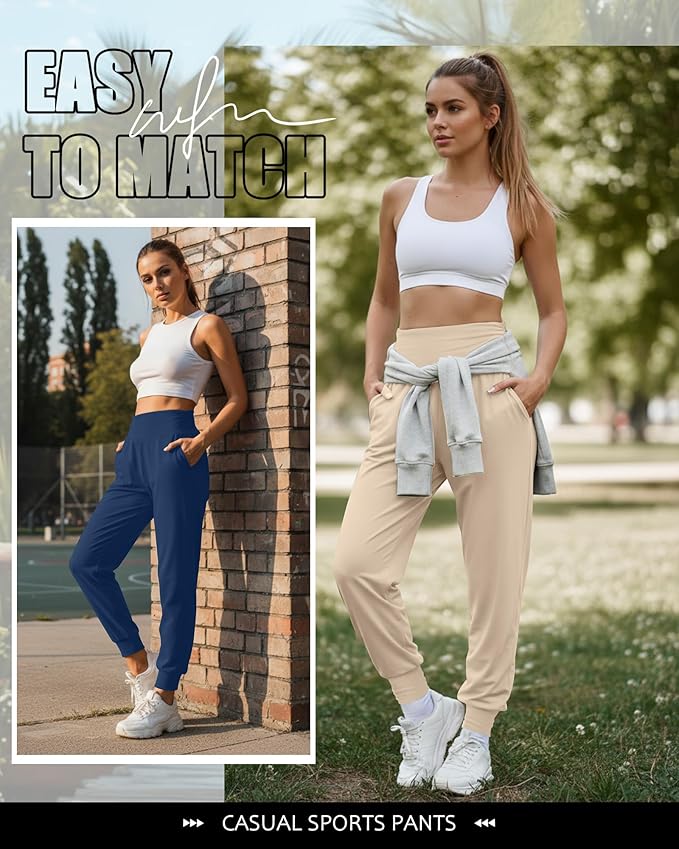2 Pack Women's Yoga Joggers, Cozy Sweatpants with Pockets Casual Loose Comfy High Waisted Lounge Pants