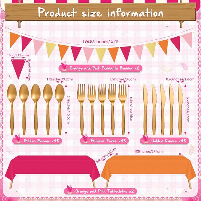 Mimorou 342 Pcs Pink and Orange Party Supplies Fall Tableware Paper Disposable Plates Napkins Cups Plastic Tablecloth Sage Golden Triangle Banner for Wedding Bachelorette Birthday