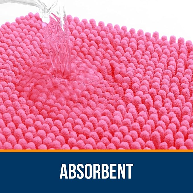 OLANLY Bathroom Rugs Sets 3 Piece, Soft Absorbent Chenille Bath Mats and U-Shaped Contour Toilet Rug, Quick Dry, Home Decor Accessories, Bath Mat Set for Bathroom (30"x20"+24"x16"+24"x20", Hot Pink)
