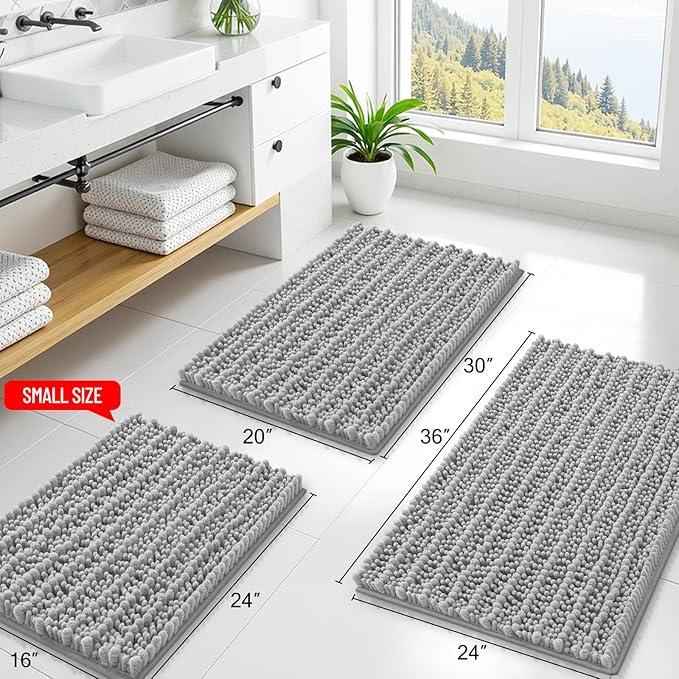 Smiry Bathroom Rugs Mat 30x20, Extra Soft Absorbent Chenille Bath Rugs, Non Slip Rubber Backing Machine Washable Quick Dry Bath Mats for Bathroom Floor, Tub, Shower, Home Decor Accessories, Light Grey