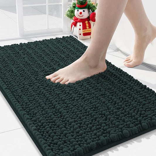 Arotive Luxury Chenille Bathroom Rug Mat, Extra Soft Thick Absorbent Shaggy Bath Rugs, Non-Slip Machine Wash Dry, Plush Bath Mats for Bathroom, Shower and Tub, 34x21, Dark Green