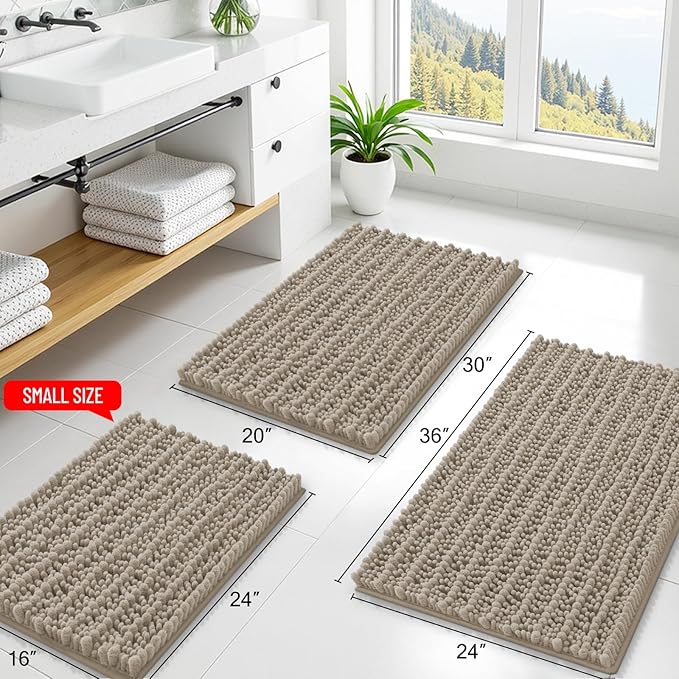 Smiry Bathroom Rugs Mat 30x20, Extra Soft Absorbent Chenille Bath Rugs, Non Slip Rubber Backing Machine Washable Quick Dry Bath Mats for Bathroom Floor, Tub, Shower, Home Decor Accessories, Latte